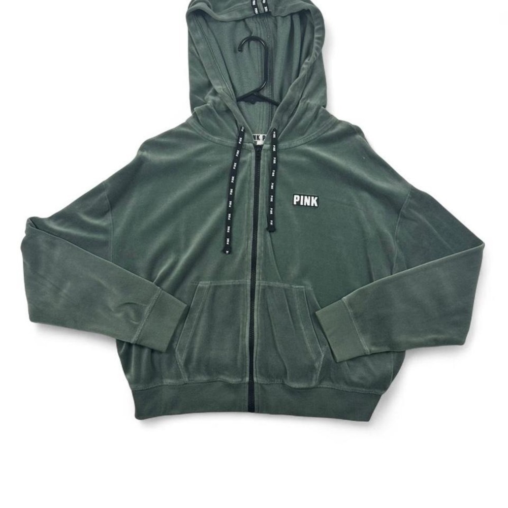 Victoria's Secret PINK Green velvet zip-up hoodie
